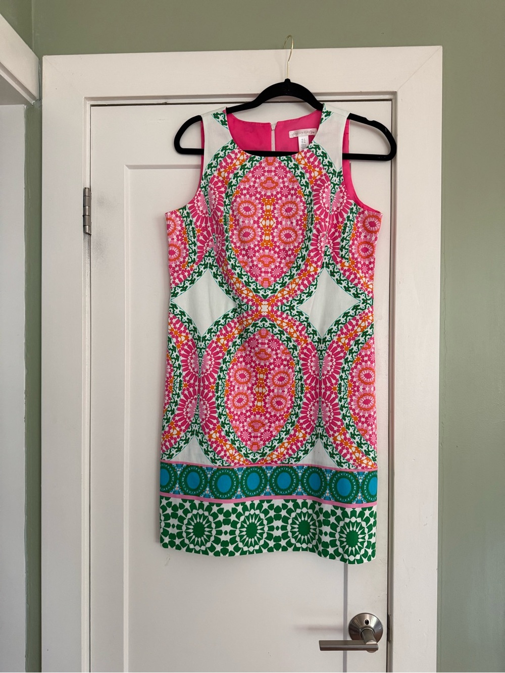 London Times Pink Orange Green White Paisley Shift Dress Size 8
